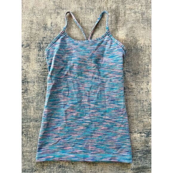 Ivivva Lululemon Heathered Blue Pink Power Y Athletic Tank Top Girls Size 7 - Picture 1 of 4